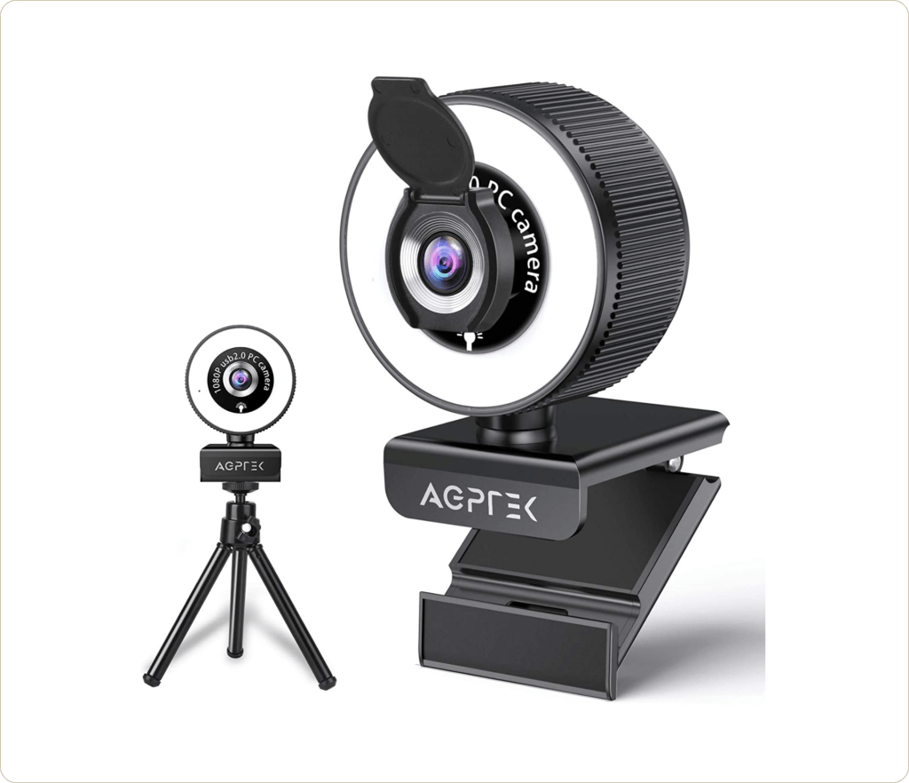 Webcam AGPTEK 1080P HD con Luce ad Anello Regolabile