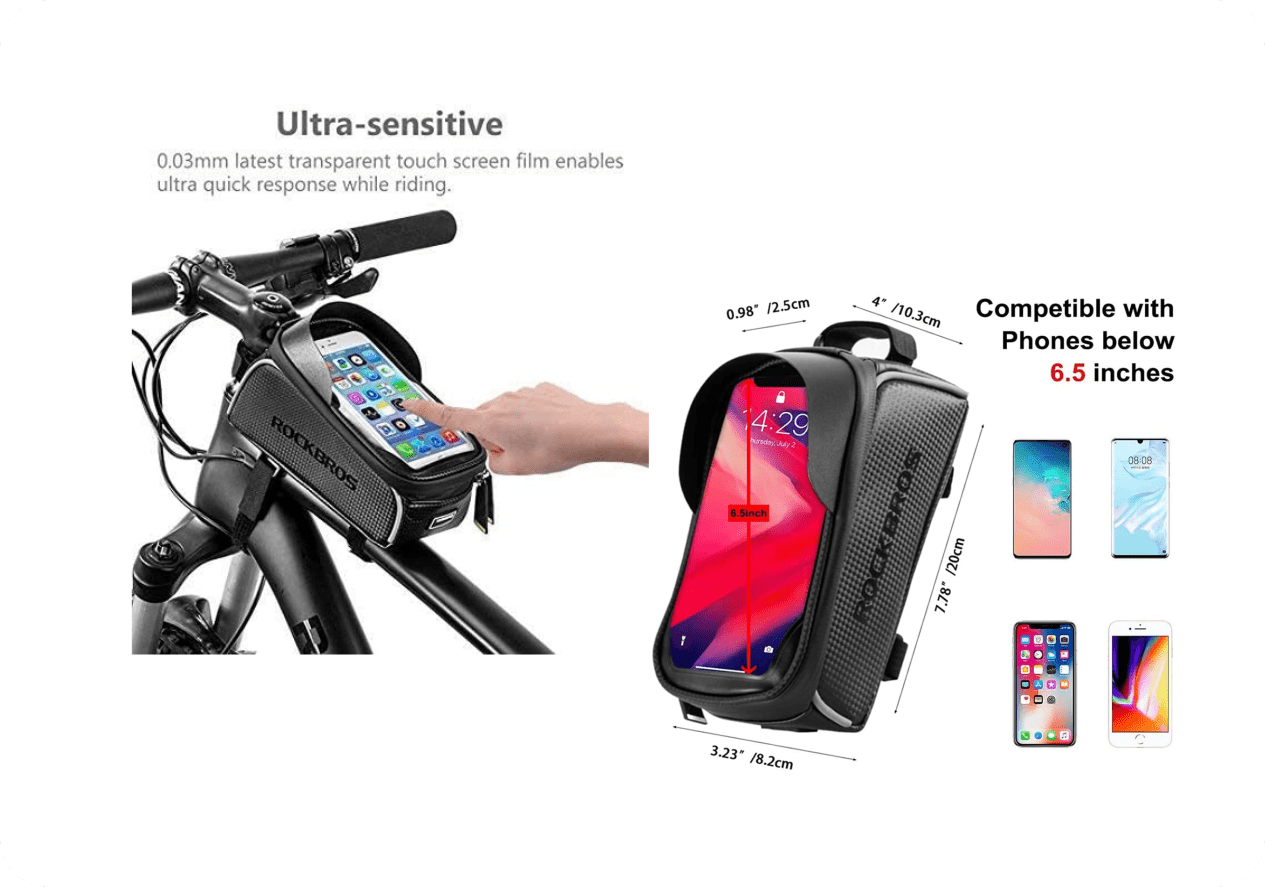 Borsa Impermeabile Manubrio per Bici Supporto Cellulare TPU Touchscreen 6.5