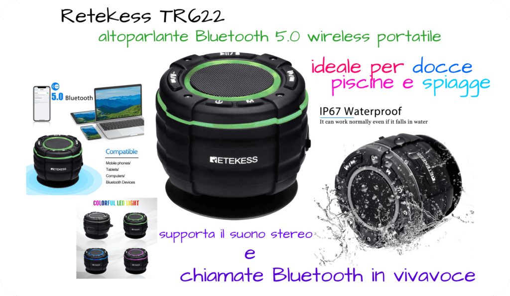 Offerta Altoparlante Stereo Bluetooth ideale per docce; piscine e spiagge Retekess TR622