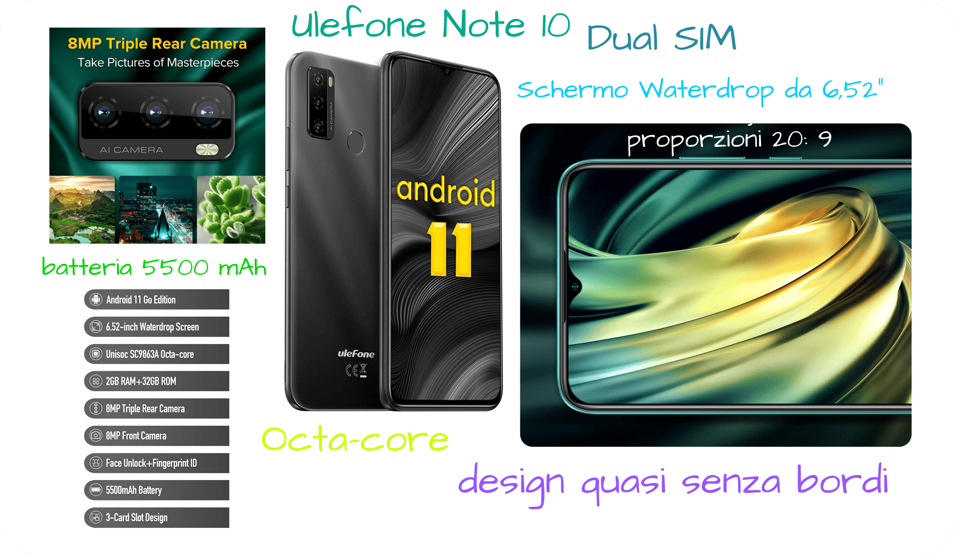 Offerta Smartphone Ulefone Note 10  Android 11 Octa core 1,6 GHz 2021