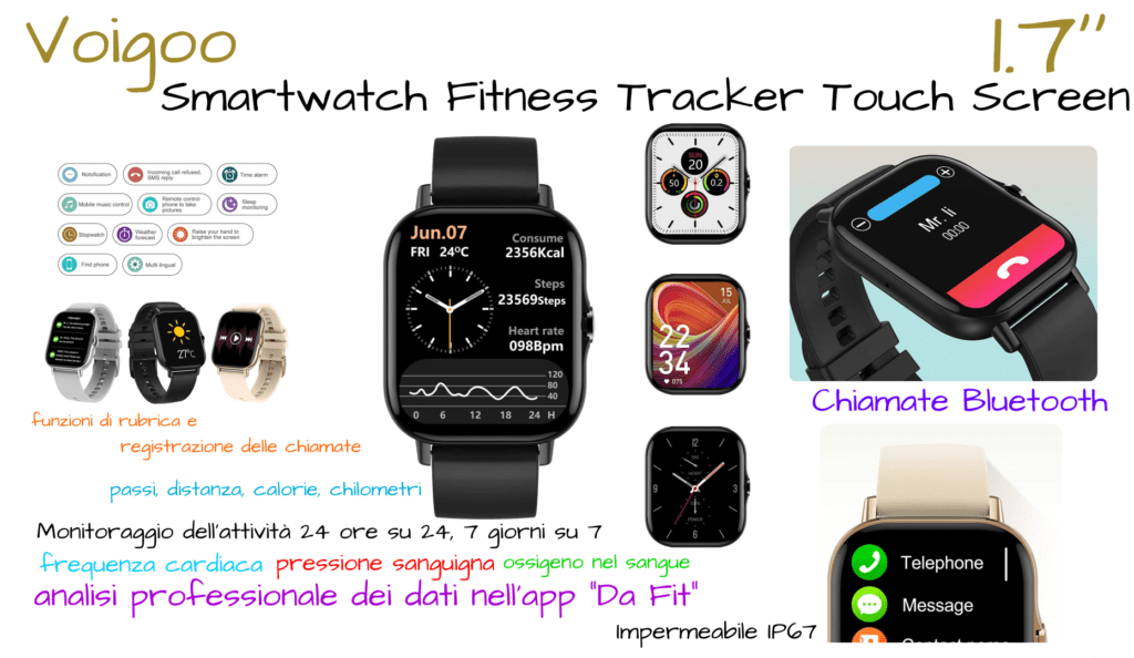 Smartwatch 1.7” CHIAMATE Bluetooth e Monitoraggio della salute