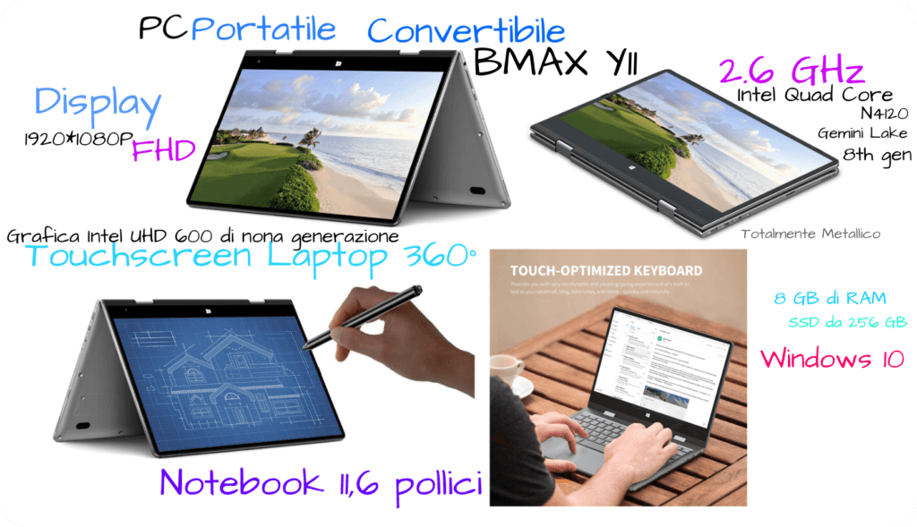 offerte tablet Pc portatile convertibile 360° Touchscreen Laptop 11,6 pollici BMAX Y11