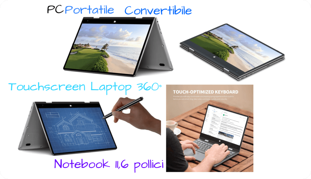 offerte tablet Pc portatile convertibile 360° Touchscreen Laptop 11,6 pollici